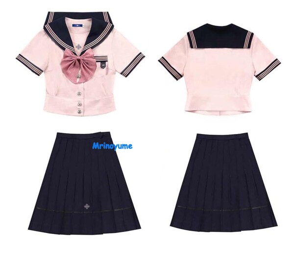 (Mrinoyume) セーラー服 コスプレ 大きいサイズ 半袖 ロングスカート 白心谷 本格的 JK制服 4点セット 未来ノ夢 (ピンク 撫蝶少女 半袖ショート, L)_4