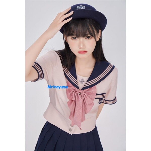 (Mrinoyume) セーラー服 コスプレ 大きいサイズ 半袖 ロングスカート 白心谷 本格的 JK制服 4点セット 未来ノ夢 (ピンク 撫蝶少女 半袖ショート, L)_7