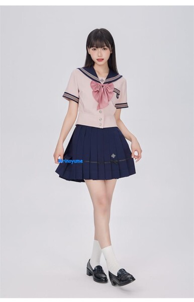 (Mrinoyume) セーラー服 コスプレ 大きいサイズ 半袖 ロングスカート 白心谷 本格的 JK制服 4点セット 未来ノ夢 (ピンク 撫蝶少女 半袖ショート, L)_8