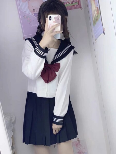 Somnvs258) 白三本 女装対応 大きいサイズ セーラー服 JK 制服 3点