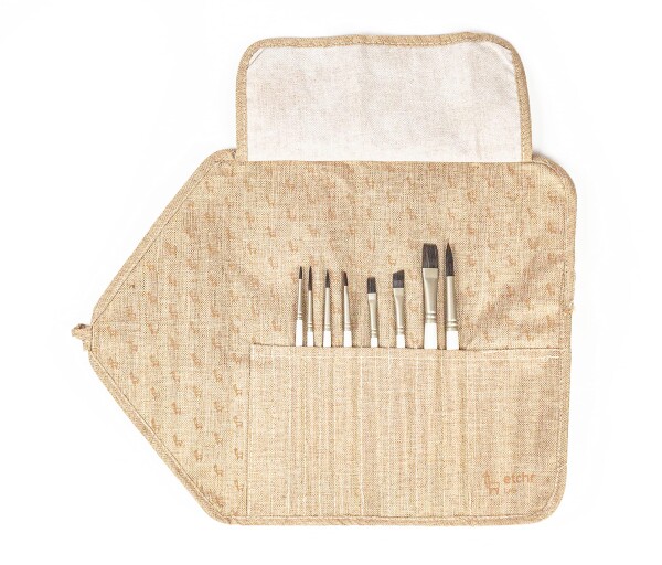 ETCHR グワッシュペイントブラシ8本セット - 合成ペイントブラシセット - リネンロールアップポーチ付きトラベル水彩筆 - トラベルケース付き合成ペイントブラシ - 子供と大人用のペイン