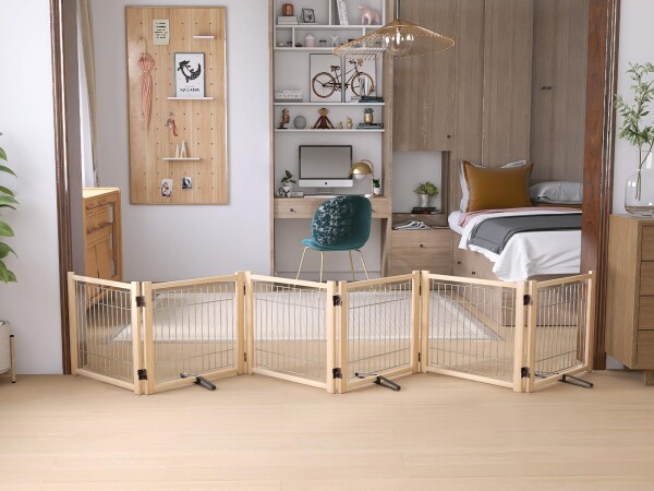 Pshelfy ペットゲート 置くだけ ペットフェンス 犬 ガード 幅234cm 高さ43cm 犬 フェンス 室内 ペット 柵 安全柵 小型犬 中型犬 脱走防止 ガード 飛び出し防止 多頭飼い ペットガード