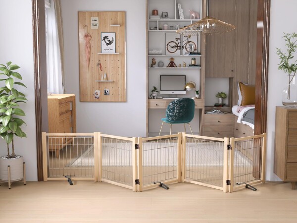 Pshelfy ペットゲート 置くだけ ペットフェンス 犬 ガード 幅294cm 高さ43cm 犬 フェンス 室内 ペット 柵 安全柵 小型犬 中型犬 脱走防止 ガード 飛び出し防止 多頭飼い ペットガード