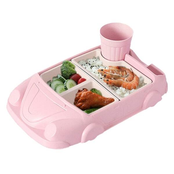 (EFFORTS)子供用食事皿 ランチプレート 4点セット 子供用食器セット 赤ちゃん用 キッズプレート 天然竹繊維 可愛い 仕切り キャラクター 補助食皿 幼稚園 離乳食訓練 耐熱 耐冷 取り外し可