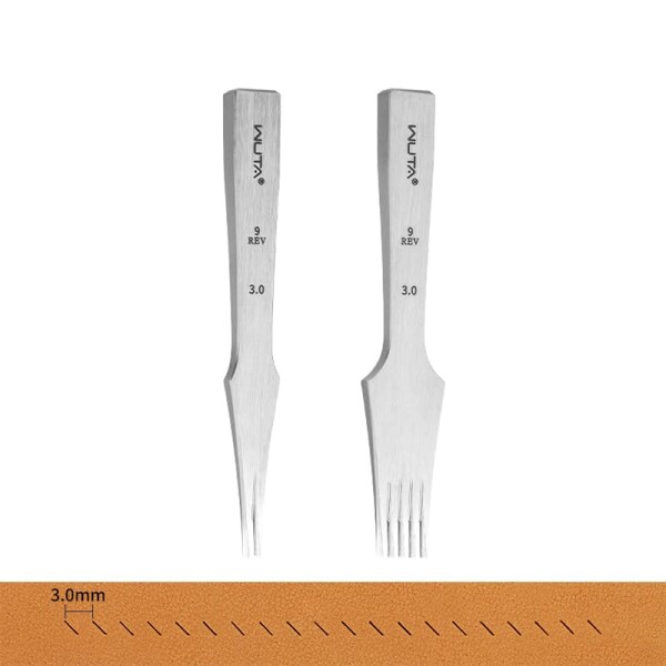 WUTAレザーチゼル 鋭い 菱目打ち オールポリッシュ ヨーロッパ目打ち レザークラフト 工具 （リバース3mm2歯+5歯）