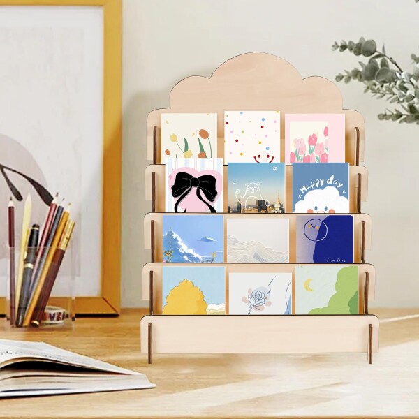 木製 展示台 4段 陳列棚 ディスプレイ棚 カード・名刺・ポストカード