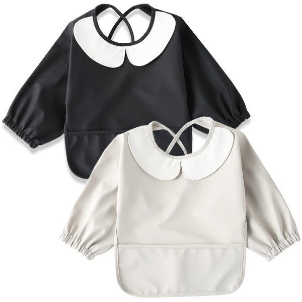 (kalavika) お食事エプロン 長袖 2枚セット 北欧調 洗える ベビー 離乳食 エプロン 袖付き 食事スタイ 赤ちゃん 女の子 男の子 スモック 防水 子供 キッズ 食事用エプロン 0歳 1歳 2歳 3歳 4歳