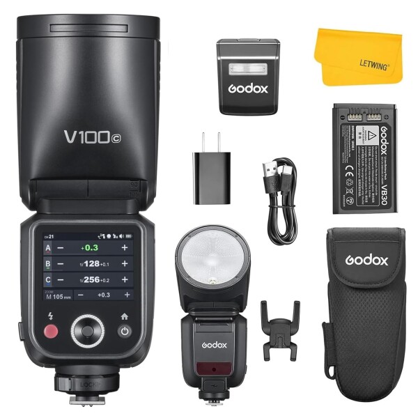 GODOX V100 C V100-C ラウンドヘッド TTL カメラ フラッシュ スピードライト Canon カメラ用, 2.4G ワイヤレス HSS 1/8000s タッチスクリーン 着脱式サブフラッシュ設計 Type-C 充電 リチウムイオン電池