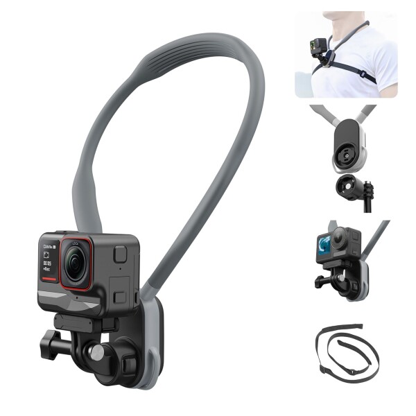 AFAITH POV用マウント 釣り用首掛け マックス版 磁気吸引 GoPro用マウント アクションカメラ アクセサリー 柔軟性 シリコーン素材 取り付け便利 POV撮影体験 横と縦画面 軽量 Hero 13/12/11/10/9/8/