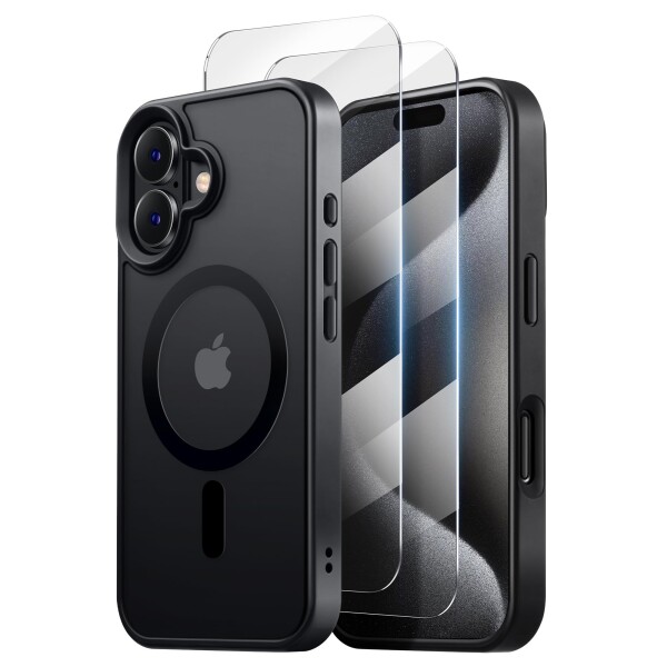 Gtsoho iPhone 16 Plus ケース マグネット搭載 ワイヤレス充電 耐衝撃 耐久性 全面保護 ストラップホール付き イフォン 16 Plus 用 カバー マグセーフ対応 ブラック