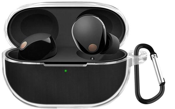 BOOLINN wf-1000xm5 ケース 対応 sony wf-1000xm5 360°プロテクションシリコン素材 防水 キズ防止 軽量小型 装着充電可能 耐衝撃 カラビナ付き wf1000xm5 ケース(クリア)