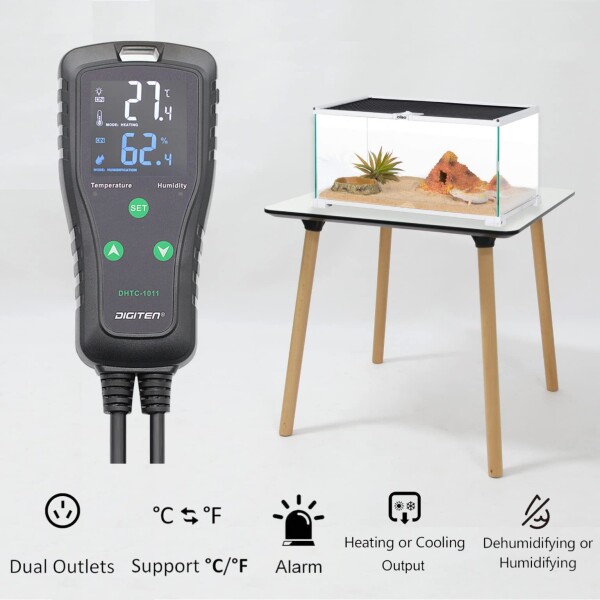 DIGITEN温度および湿度コントローラーDHTC-1011温湿度コントローラー 爬虫類テラリウムキノコ温室自作発酵用の配線済みデュアルステージアウトレットデジタルサーモスタット湿度計_5