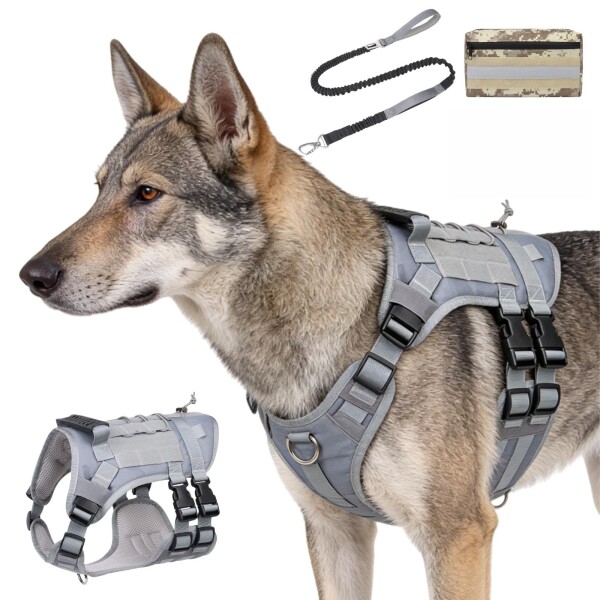 emcpter 犬 ハーネス 引っ張り防止 中型犬 大型犬 リード 胴輪 迷彩 犬用ハーネス パトロール 耐久性 のある軍用犬ハーネス強いナイロンペットベ ストワーキングドッ グトレーニングハー