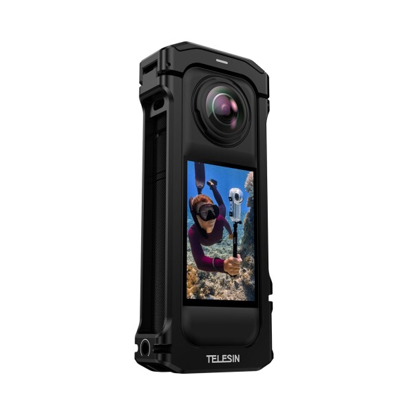 TELESIN フルカメラケージ Insta360 X4 対応、X4用メタルフレーム ラビットケージ保護ケース クイックコールドシューレシーバー対応、1/4"-20 スレッド