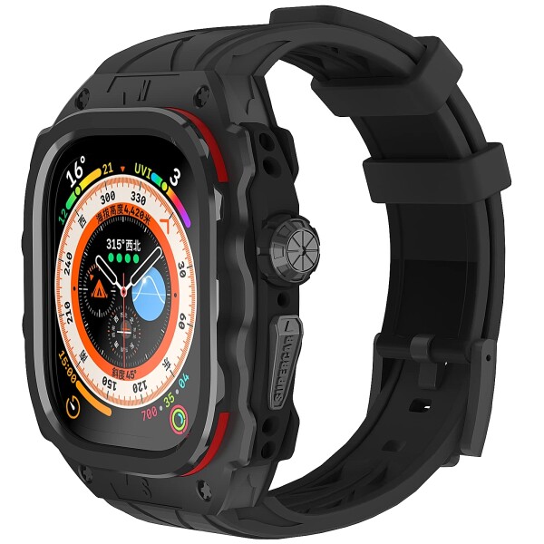 YiMingSun Apple Watch用メタルケース Apple Watch Ultra1/2 49mm用 メンズ 頑丈なケース バンパー 頑丈なメタルカバー バンド付き Apple Watch Ultra1/2 49mm用 (Black)