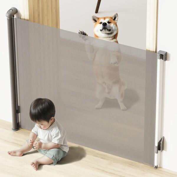 NIEPAN ベビーゲート ロール式 階段用 穴あけ不要 ベビーフェンス 巻き取り式 幅140cm/180cm 安全ロック機能 ?走防止ゲート 巻き取り式 ペット柵 階段上 室内 玄関 台所 キッチン 日本語説