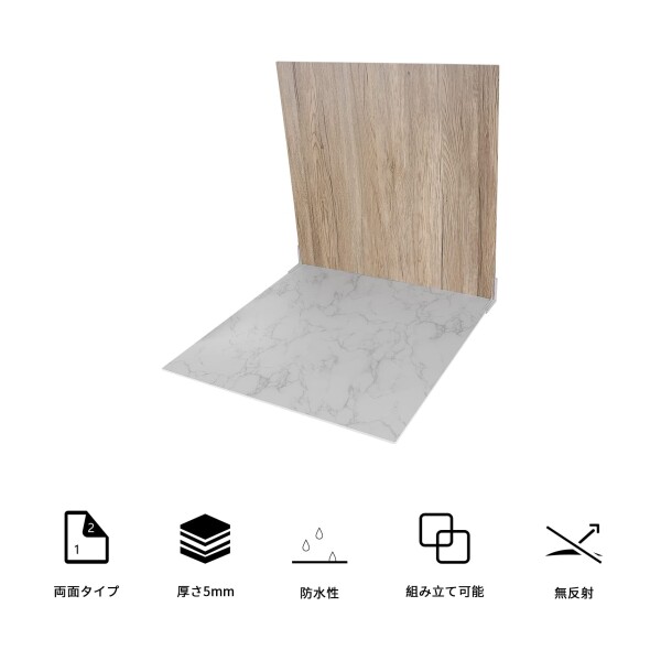 Meking 背景ボード 60x60cm バックグラウンド 両面異なる仕様 撮影用 大理石+木目セット_1
