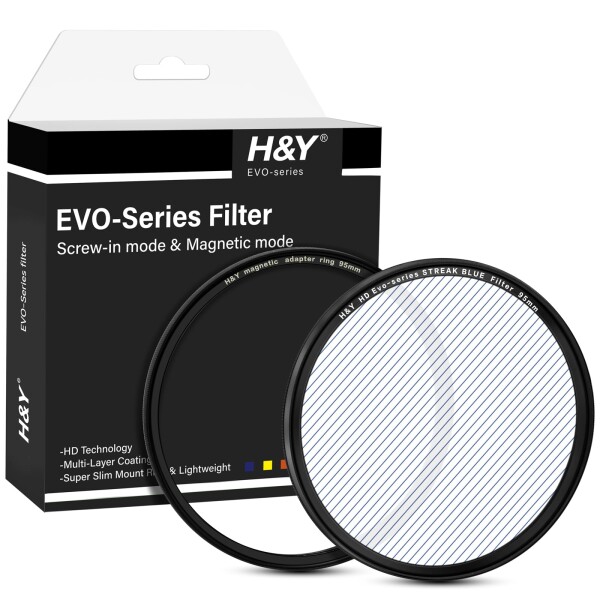 H&Y ストリークフィルター 95mm EVO ストリークブルー フィルターキット マグネット式 ねじ込み式両対応 ライン状フレア効果 薄枠 帯電防止 防汚 撥水 防傷 ESB95