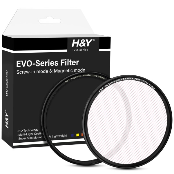 H&Y ストリークフィルター 95mm EVO ストリークピンク フィルターキット マグネット式 ねじ込み式両対応 ライン状フレア効果 薄枠 帯電防止 防汚 撥水 防傷 ESP95