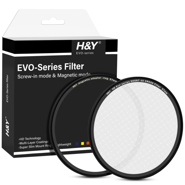 H&amp;Y クロスフィルター 67mm EVO ショートクロス4 フィルターキット マグネット式 ねじ込み式両対応 4X クロス効果 薄枠 帯電防止 防汚 撥水 防傷 ES4-67