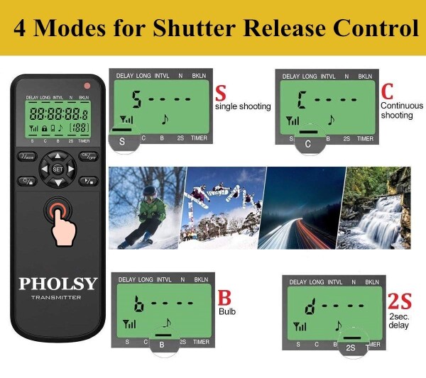PHOLSY ワイヤレスレリーズ タイマーリモートコントローラー HDR インターバル バルブ タイマー Nikon 用 Z8 Z9 Z5 Z7-II Z6-II D750 D780 D7500 D7200 D5600 D5500 P7700 P7800 P950 D3 D4 D5 D6 D800 D850 D700_1