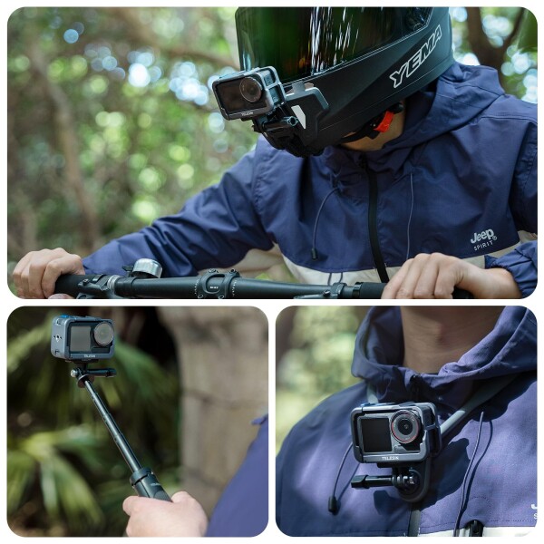 TELESIN DJI Action 5 Pro/4/3 用 カメラケージ 横撮り 縦撮り 超軽量 アルミ合金製 カメラ保護ケース クイックリリース コールドシューマウント付き アクションカメラ用 アクセサリー （ガンメ_6