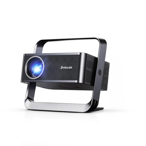 Polocsh プロジェクター 家庭用 1080P 4K対応 フル 天井投影プロジェクター 搭載自動台形補正 WiFi 6 Bluetooth 5.2 HiFiスピーカー電動フォーカス 短距離投影 - スタンド一体型ホームプロジェクタ