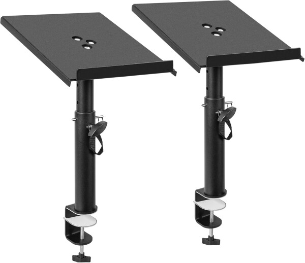 BQKOZFIN スピーカースタンド クランプ 卓上 小型 高さ27〜41cm 角度0°~12° 調整可能 天板30×23.5cm 耐荷重15kg 組み立てが簡単 スピーカーマウント 厚さ7 cmのテーブル使用に対応 ブラック (2台1