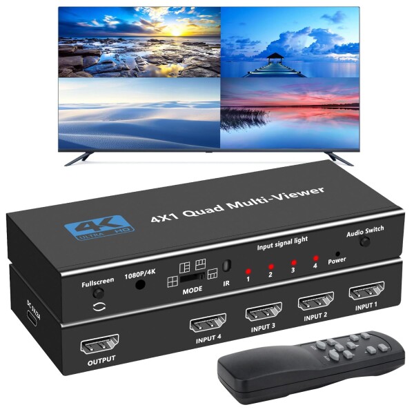 HDMI 画面分割器 4入力1出力 hdmi画面分割切替器 4K hdm i切替器 4x1 画 面切り替え器 hdm i 1080P ４画面同時表示 シームレス切り替えマルチビューワ DVD ゲーム機 PS3 PS4 Pro X-bo-x Fire TV 監視用リモ