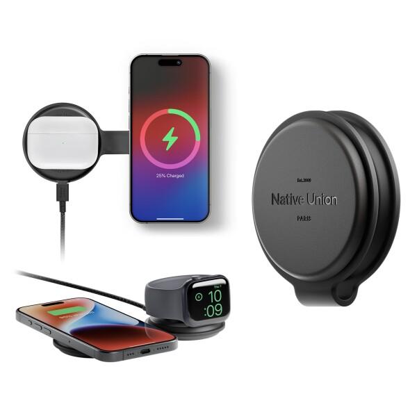 Native Union（ネイティブユニオン）Voyage 2-in-1 マグネティックワイヤレスチャージャ ? 折りたたみ式旅行充電ステーション iPhone 16、AirPods、Apple Watchおよび複数のデバイス用 ? Qi2認証＆最