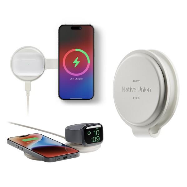 Native Union（ネイティブユニオン）Voyage 2-in-1 マグネティックワイヤレスチャージャ ? 折りたたみ式旅行充電ステーション iPhone 16、AirPods、Apple Watchおよび複数のデバイス用 ? Qi2認証＆最