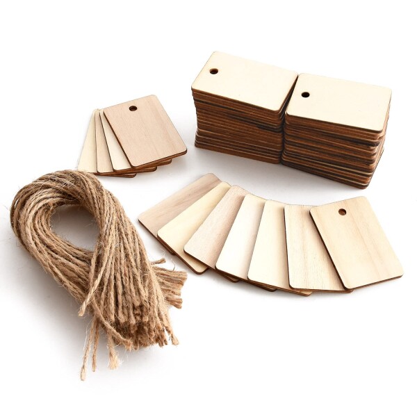 Pstyle. 木材 タグ 木片 長方形 板 チップ DIY 麻縄付き 50枚セット