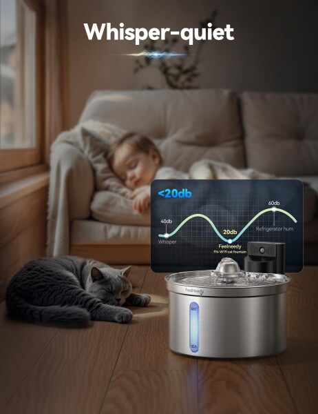 猫 給水器 コードレス充電式 自動 FEELNEEDYステンレス製 ペット用ウォーターボウル 3段階水流モード（センサー/間欠/連続） 多層フィルター付き ワイヤレス 猫 水飲み場 給水機 304ステン_1