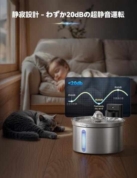猫 給水器 コードレス充電式 自動 FEELNEEDYステンレス製 ペット用ウォーターボウル 3段階水流モード（センサー/間欠/連続） 多層フィルター付き ワイヤレス 猫 水飲み場 給水機 304ステン_8