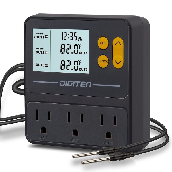 DIGITEN タイマーサーモスタット 昼と夜の温度コントローラー 爬虫類サーモスタット 醸造温度コントローラー 鳥サーモスタット 加熱冷却 110Vタイミング 温度制御アウトレット