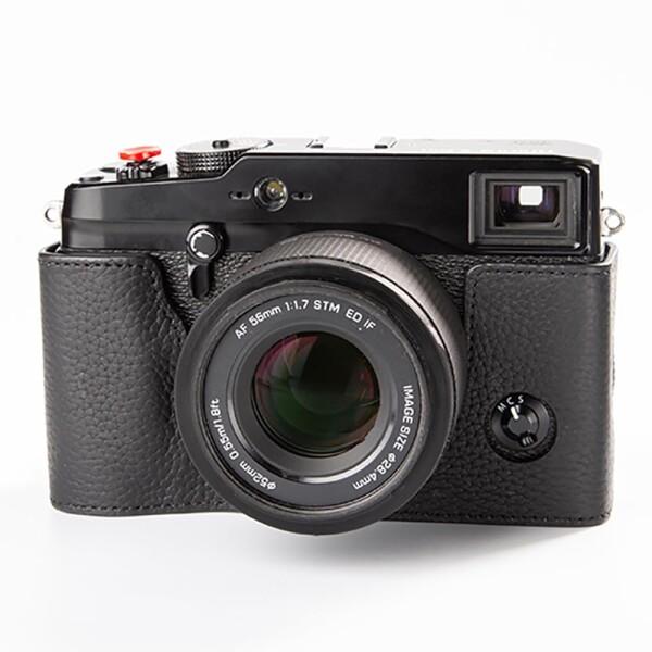 Fujifilm X-Pro1 専用 レトロな本革手作りのハーフケースカメラ保護カバー (黒色)