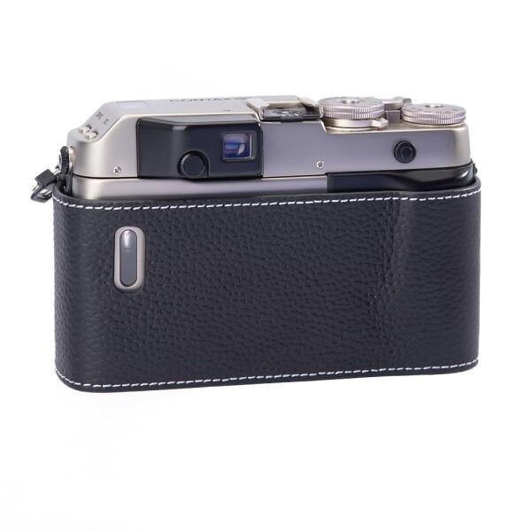 CONTAX G1 専用 手作り本革製 ハーフタイプ カメラプロテクトケース カメラ保護カバー適用Contax G1 コンパクト設計 三脚取り付け可能 キズ・摩耗防止 (Black-white line)_1