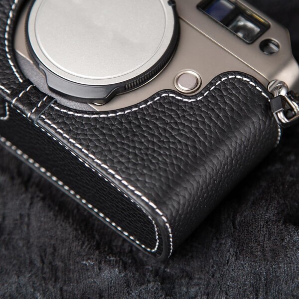 CONTAX G1 専用 手作り本革製 ハーフタイプ カメラプロテクトケース カメラ保護カバー適用Contax G1 コンパクト設計 三脚取り付け可能 キズ・摩耗防止 (Black-white line)_6