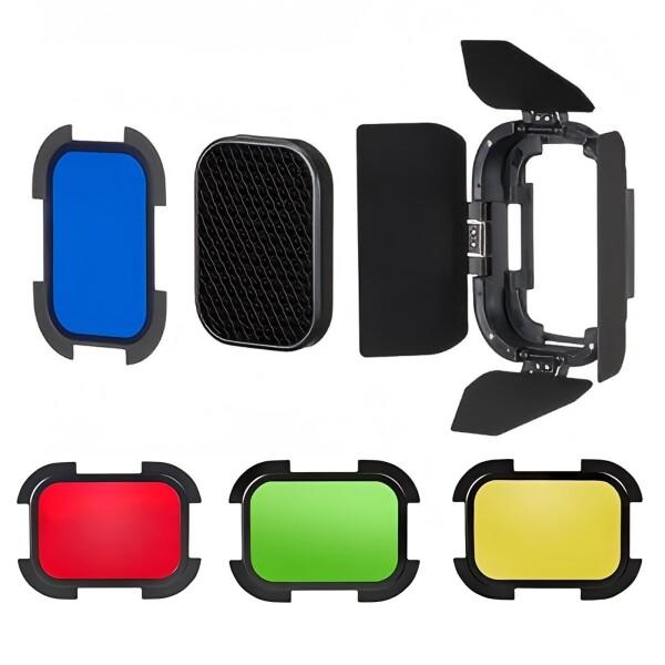 GODOX BD-07 II バーンドア、取り外し可能なハニカムグリッドと 4 つのカラーフィルター付き、Godox AD200 Pro II 互換カメラフラッシュ用 (Godox BD-07 アップグレード版、1個入）