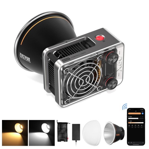 (公式旗艦店)ZHIYUN MOLUS X60 ビデオライト 60W COB撮影用ライト 色温度2700K-6500K CRI95+ TLCI97+ 重量313g 撮影照明ライト 軽量 静音 APP制御 屋外撮影/スタジオ撮影/生放送/TVC撮影/商品撮影/人物撮影/