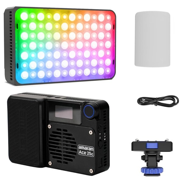 Aputure Amaran Ace 25C 25W RGB小型撮影ライト 2300-10000K 充電式調光可能Vlogライト アプリ制御可能 カメラ搭載ビデオライト (チャコール, Ace 25C)