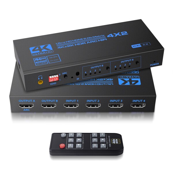 avedio links HDMI マトリックス 4入力2出力 4K@60Hz対応 HDMI音声分離 ARC機能搭載 光デジタル+3.5mmステレオ音声出力対応 オーディオ分離器 リモコン付き Scaler機能搭載