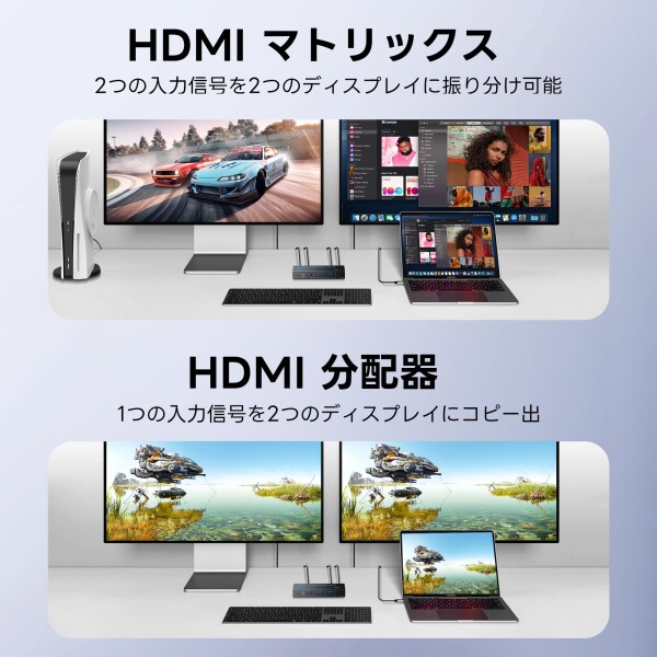 avedio links HDMI マトリックス 4入力2出力 4K@60Hz対応 HDMI音声分離 ARC機能搭載 光デジタル+3.5mmステレオ音声出力対応 オーディオ分離器 リモコン付き Scaler機能搭載_2