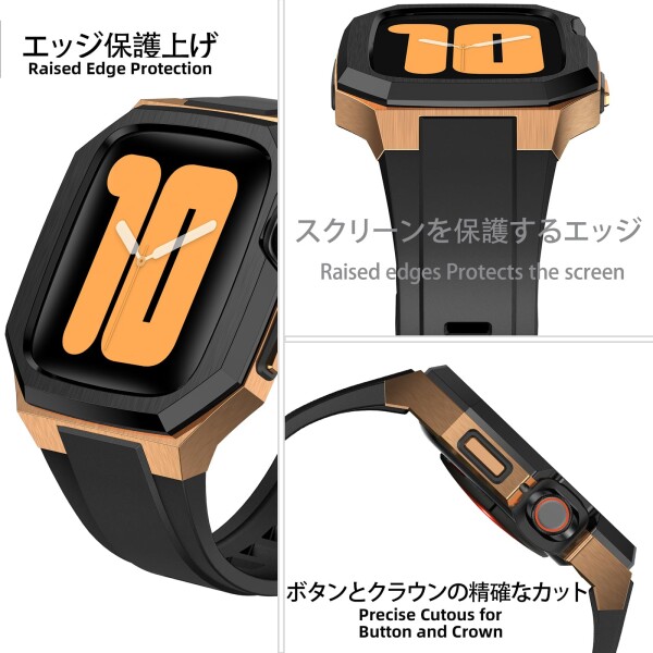 BinGeLi コンパチブル Apple Watch バンド 44mm 45mm 46mm 49mm ステンレス鋼 ケース付き 頑丈なメンズ フッ素ゴムベルド 一体型 スポーツ Series 9/8/7 45mm SE2/6/5/4/SE 44mm Ultra 49mm 10/46mm対応 耐衝撃性 落_2