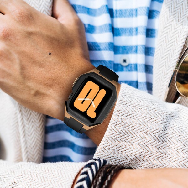 BinGeLi コンパチブル Apple Watch バンド 44mm 45mm 46mm 49mm ステンレス鋼 ケース付き 頑丈なメンズ フッ素ゴムベルド 一体型 スポーツ Series 9/8/7 45mm SE2/6/5/4/SE 44mm Ultra 49mm 10/46mm対応 耐衝撃性 落_5