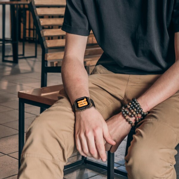 BinGeLi コンパチブル Apple Watch バンド 44mm 45mm 46mm 49mm ステンレス鋼 ケース付き 頑丈なメンズ フッ素ゴムベルド 一体型 スポーツ Series 9/8/7 45mm SE2/6/5/4/SE 44mm Ultra 49mm 10/46mm対応 耐衝撃性 落_6