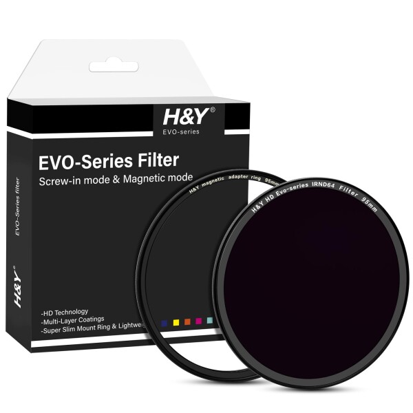 H&amp;Y NDフィルター 95mm EVO IRND64 フィルターキット エボ マグネット式 ねじ込み式両対応 ND64 6段分減光 薄枠 帯電防止 防汚 撥水 防傷 EN64-95