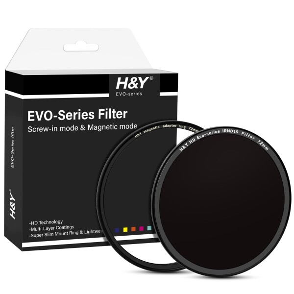 H&Y NDフィルター 72mm EVO IRND16 フィルターキット エボ マグネット式 ねじ込み式両対応 ND16 4段分減光 薄枠 帯電防止 防汚 撥水 防傷 EN16-72