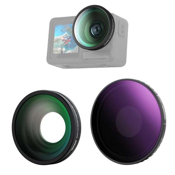 NEEWER 可変NDフィルターキット コンパチブル Osmo Action 5 Pro/4 2枚入り ND8-32(3-5ストップ)+185°FOV 広角レンズ ねじ込み式 減光フィルター 偏光フィルター マルチコート HD光学ガラス カメラレ