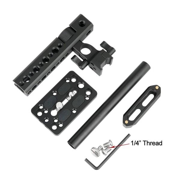 NICEYRIG NATOハンドル トップハンドル NATOレール付き チーズプレート付き 15mmロッドクランプ付き 汎用 撮影 DSLR カメラケージに適用 1/4'' と 3/8''ネジ穴 —170_1